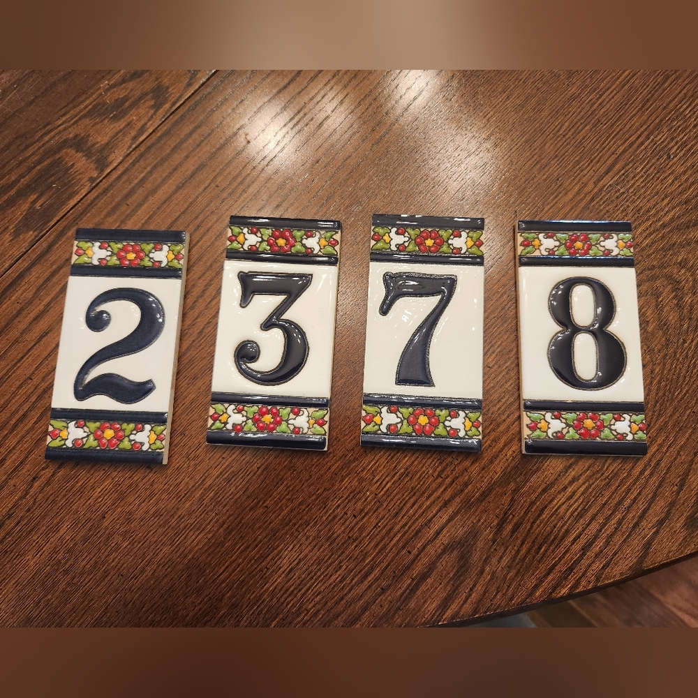 Portuguese house number tiles white and navy blue